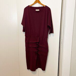 Nicole Miller Artelier Burgundy Dolman Sleeved Tiered Ruffle Dress, Size 0x